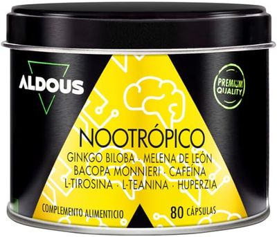 Nootropique Naturel - 80 Gélules - Brain Booster - Focus - Mémoire et Concentration, Énergie - Ginkgo Biloba, Lions Mane, Caféine, Bacopa Monnieri, Tyrosine, Théanine, Huperzia - Fabriqué dans l'UE