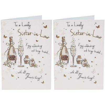 Piccadilly Greetings Traditional Birthday Card Sister In Law,White, 7 x 5 inches (Pack of 2)