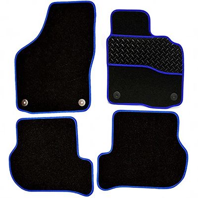 Sakura DD2070BU Tailored Car Mats, Black with Rubber Heelpad - Blue Trim