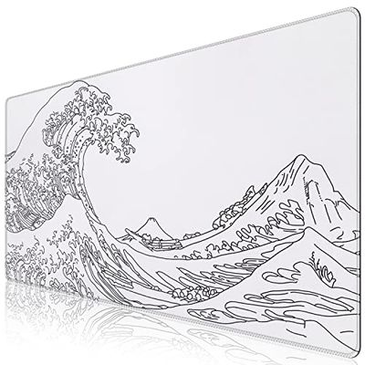 iCasso Tapis de Souris Blanc, Tapis de Souris de Jeu étendu (89,9 x 40,9 cm), Grande Base en Caoutchouc Stable avec Bords Cousus, Tapis de Souris pour Clavier, pour Travail, Jeux, Bureau, Maison