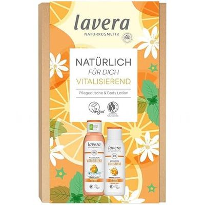 lavera Zestaw upominkowy - naturalny dla Ciebie - witalizujący - pielęgnujący żel pod prysznic i balsam do ciała - bio pomarańczowy - wegański - naturalny kosmetyk