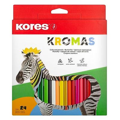 Kores - Kromas: 24 Coloured Pencils for Kids, Beginners and Adults with Soft Lead and Triangular Shape, School Supplies, Set of 24 Assorted Colours, 1 count (Pack of 1)