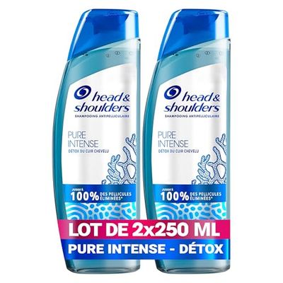 Head & Shoulders Pure Intense Détox Du Cuir Chevelu Shampooing Antipelliculaire 2x250 ml, Aux Minéraux Marins, Pour Cuir Chevelu Gras, Jusqu’à 100 % des pellicules éliminées