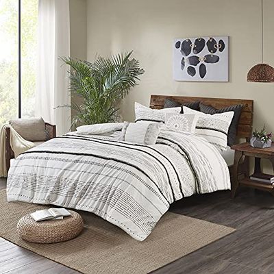 INK+IVY Luxurious Cotton-Bedding Set - Mid Century Trendy Geometric Design, All Season Cozy-Cover With Matching-Shams, King/Cal King, Nea Trims Black/Multi