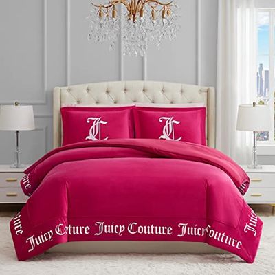 Juicy Couture Sängkläder – gotisk design, skrynkelfria – King – 3 delar, (1 st) 275 x 233 cm överdrag till täcke och (2 st) 50 cm x 91 cm örngott – premium sovrumsdekor – het rosa