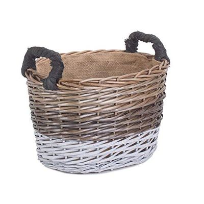 Red Hamper Large Oval Triple Tone Chunky Wicker Lined Storage Basket, Brown