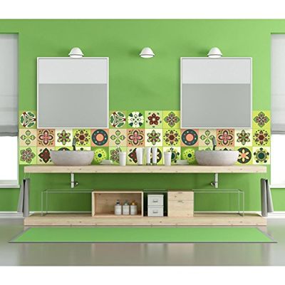 15 Stickers adhésifs carrelages | Sticker Autocollant Carreaux de ciment - Mosaïque carrelage mural salle de bain et cuisine | Carreaux de ciment adhésif mural - azulejos - 10 x 10 cm - 15 pièces