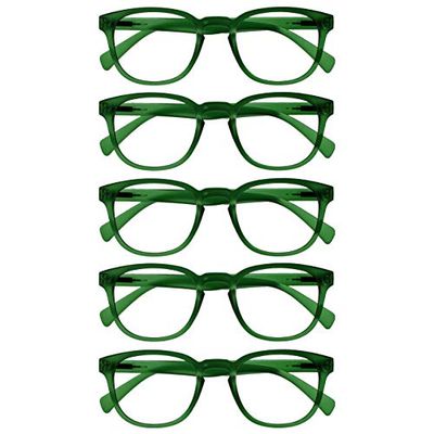 OPULIZE Pop Reading Glasses 5 Pack Fun Round Matt Frame Moss Green Spring Hinges Scratch Resistant Mens Womens RRRRR2-6 +3.00