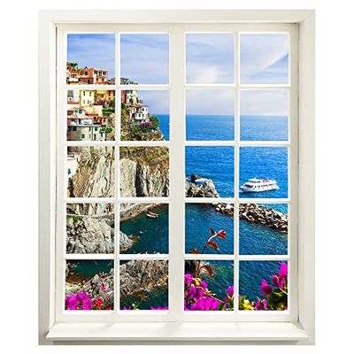 Graz Design - Adhesivo decorativo para pared (83 x 100 cm), diseño de la ventana con vistas "Cinque Terre"
