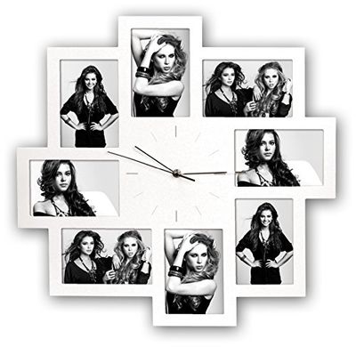 Zep Trieste White Multi Aperture Frame and Clock for 8 6x4 Photos, 4.5 x 53 x 53 cm