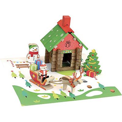 Jeujura-8228-CASA del Padre NATALE-50 Pezzi Set di Costruzioni in Legno, Colore Casa del Babbo Natale, Small, 8228