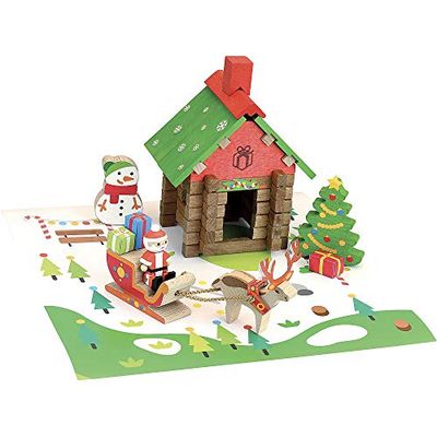 Jeujura-8228-MAISON van de kerstman 50 delen houten bouwspel 8228