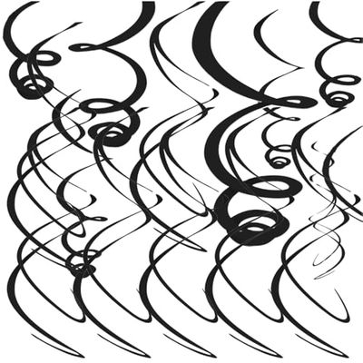 Amscan 67055-10-55 - decoratieve spiralen, 12 stuks, ca. 55,8 cm, zwart, hangdecoratie