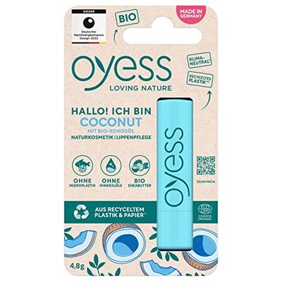 OYESS loving nature oyess läppvård kokosnöt, vårdande läppvårdspenna för torra läppar (1 x 4,8 g)