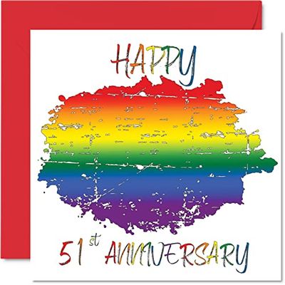 LGBT Gay 61e verjaardag kaart voor man vrouw - gelukkig aniversary - gelukkige 51e bruiloft verjaardag kaart voor partner, 145mm x 145mm gay pride lbt wenskaarten voor vijftigste jubilea