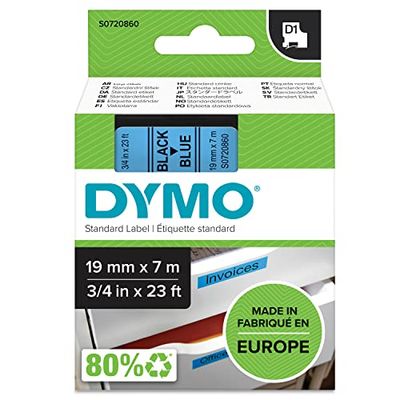 DYMO Original D1 etikettband | svart på blått | 19 mm x 7 m | självhäftande märkband | för LabelManager-märkningsmaskin