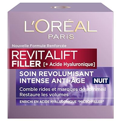 L'Oréal Paris Revitalift Filler Soin Nuit Revolumisant Anti-rides & volume, anti-âge, concentre-se em ácido hialurónico - 50 ml