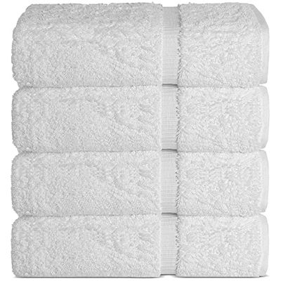 Chakir Turkish Linens Lot de 4 Serviettes de Bain très absorbantes de qualité hôtelière et Spa, Blanc