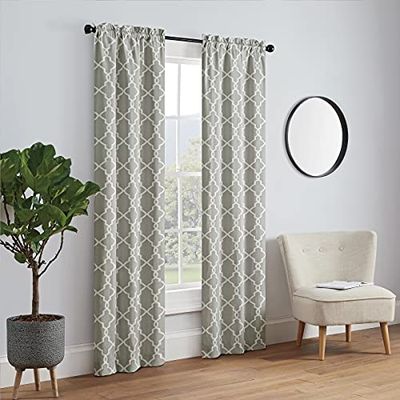 Pairs to Go Vicker Barra decorativa moderna cortinas de janela de bolso para quarto ou sala de estar, painel duplo, mistura de algodão, cinzento, 28 cm x 84 polegadas