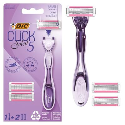 BIC Click 5 Soleil - Afeitadora recargable (5 cuchillas y cabeza giratoria) - 1 afeitadora + 2 recargas