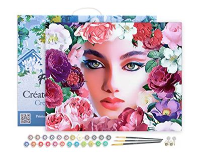 Figured'Art Peinture par Numéro Adulte avec Cadre Visage et Fleurs - Activité Manuelle Kit de Loisir Créatif DIY Numéro d'Art Complet - 40x50cm toile tendue sur châssis