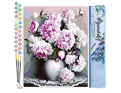 Figured'Art Peinture par Numéro Adulte Vase de Pivoines - Activité Manuelle Kit de Loisir Créatif DIY Numéro d'Art Complet - 40x50cm sans châssis en bois