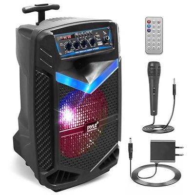 Pyle Bluetooth Luidspreker,Draagbare Speaker met Wielen,400 W,Knipperende Lichten,Incl. Afstandsbediening,Stroomadapter en Bekabelde Microfoon