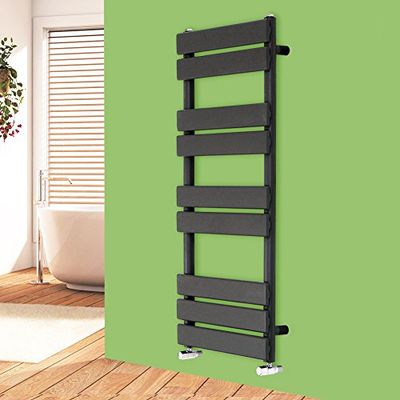 NRG Anthracite 1000mm x 450mm Heated Towel Rails Radiator | Flat Panel Bathroom Central Heating Space Saving Towel Warmer Radiators | with One Pair of Free Modern Angle Valves