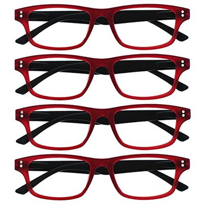 UV Reader Goma Rojo Negro Gafas De Lectura Valor Pack 4 Hombres Mujeres UVR4PK033 +3,00