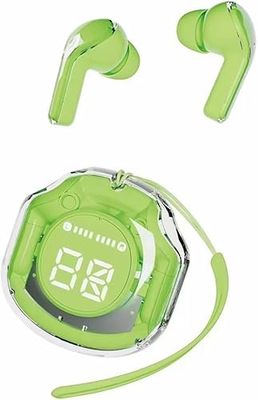 Clear Beat Draadloze hoofdtelefoon Bluetooth 5.3, transparant design, kristalhelder geluid, IPX4 waterdicht, beschermhoes met smartphone-opladen, geïntegreerde microfoon, looptijd 2-3 uur, USB-C