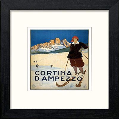 Lumartos, Vintage Poster Cortina D'ampezzo Contemporary Home Decor Wall Art Print, Black Wood Frame, 8 x 8 Inches