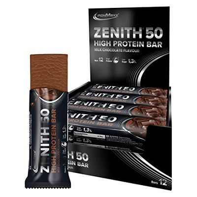 IronMaxx Zenith 50 XL Barrinha de proteína com alto teor de proteínas, baixo em carboidratos, sabor a chocolate, 12 x 100 g (embalagem de 12)