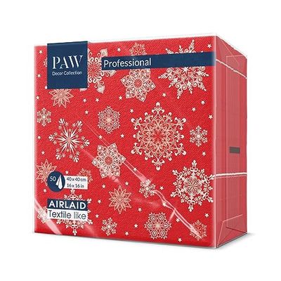 PAW – Airlaid servetter (40 x 40 cm) I 50 stycken I perfekt för jul, vinter, semester I julafton bordsdekoration I Airlaid-servetter tygliknande – snöflingor röda I snöflingor röd