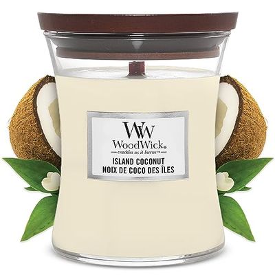 WoodWick vela aromática média em forma de ampulheta, coco ilha