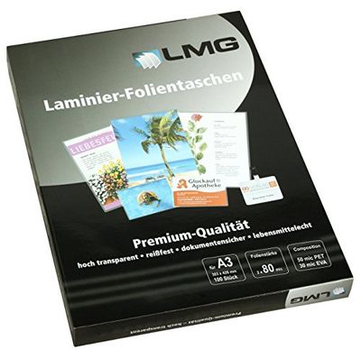 LMG LMGA3-80 Laminating Pouches A3 303 x 426 mm 2 x 80 mic Pack of 100