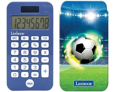Lexibook, Fotbollsfickräknare med skyddshölje, konventionella och avancerade kalkylatorfunktioner, batteri- och soldriven, blå, C45FO