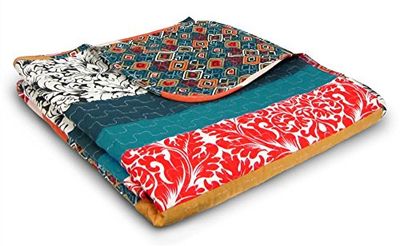 Lush Decor Boho omkeerbare gooien kleurrijke gestreepte patroon Bohemian deken, 60 "x 50", Turquoise & Mandarijn