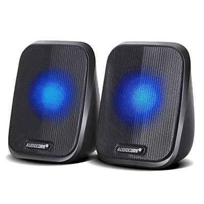 Audiocore AC835 Haut-parleurs stéréo avec rétro-éclairage LED pour PC Portable Smartphone 2x3W RMS USB AUX Compact