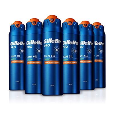 Gillette Pro Gel de Afeitar Hombre para Pieles Sensibles, Pack 6 x 200 ml, Hidrata y Calma la Piel