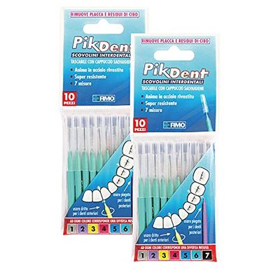 Cepillos Interdentales Pikdent - Núcleo de acero recubierto y cerdas de Tynex - Tamaño 6 Verde 1,0 Mm Cónico - 20 Cepillos
