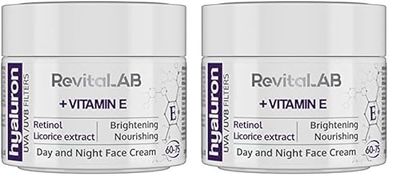 RevitaLAB - Hyaluron - Crème de jour et de nuit anti-âge, enrichie en vitamine A, vitamine E, acide hyaluronique et filtres à rayons UV, pour personnes de 60 à 75 ans, 50 ml (Lot de 2)