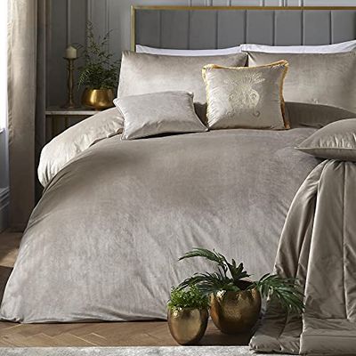 Laurence Llewelyn-Bowen - påslakanset i linne beige sammet - King size-sängkläder (230 x 220 cm) - 2 örngott - mjuk beröring - designer - lyxigt bäddset i linne