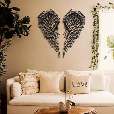 Hanah Home Elegante accesorio decorativo de pared de metal negro, 32 x 70 cm, 100% acero, 1,5 mm de grosor, ligero, 1,1 kg, perfecto para decoración moderna del hogar