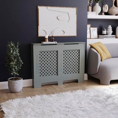 Vida Designs Oxford Radiatorafdekking, traditionele, grijs-gelakte kast van middeldichte vezelplaat, middelgroot