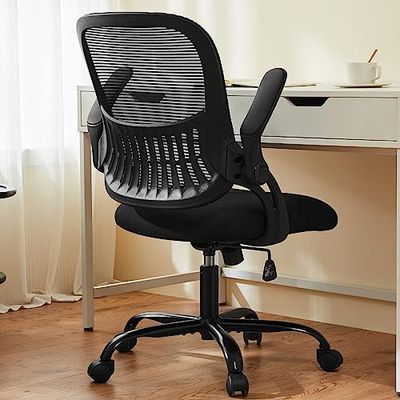 Sweetcrispy Ergonomiczne krzesło do biurka z podparciem okolic lędźwiowych, regulacja wysokości, krzesło biurowe z podłokietnikami, nadaje się do biura i sypialni, czarne, normalne
