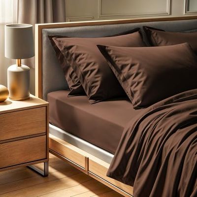 Premium Ranforce Double XL Fitted Sheet (140 x 200 + 30 cm), Dark Brown, 100% Cotton, 155 Thread Count | Machine Washable at 30°C | Soft & Durable