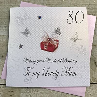 WHITE COTTON CARDS Tarjeta cumpleaños Hecha a Mano con Texto en inglés 80 Wishing You a Wonderful Birthday to my Lovely Mum, Color Blanco, bdp80-mum, 16cm x 16cm