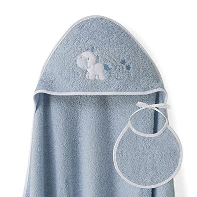 Interbaby - Capa de Baño Bebe Petroleo + Babero | Toalla Bebe con Capucha 100% Algodón, 100x100cm, Unisex | Suave, Cómoda, Ideal Recién Nacidos, Bebes y Niños Pequeños | Diseño Unicornio Nubes