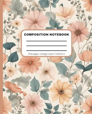 NOTEBOOK | College ruled | 200 pages | 7.5x9.25 inches | soft orange and pink vintage flowers.
