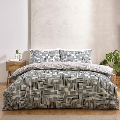Catherine Lansfield Blocks Parure de lit réversible avec taies d'oreiller Noir Super King